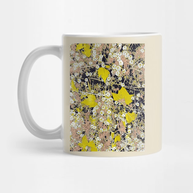 Autumn Leaves In Bright Yellow With White Flowers by Tovers